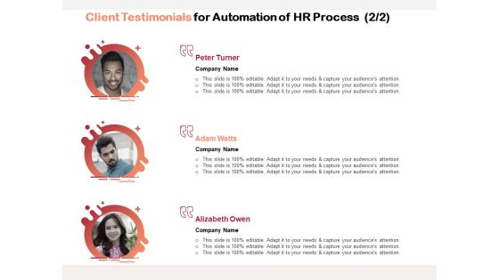 Client Testimonials For Automation Of HR Process Team Ppt PowerPoint Presentation Inspiration Samples PDF