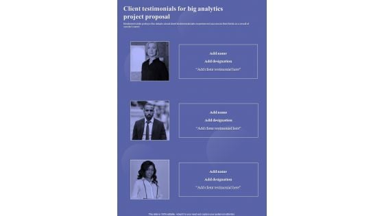 Client Testimonials For Big Analytics Project Proposal One Pager Sample Example Document