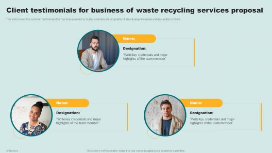 Client Testimonials For Business Of Waste Recycling Services Proposal Professional PDF