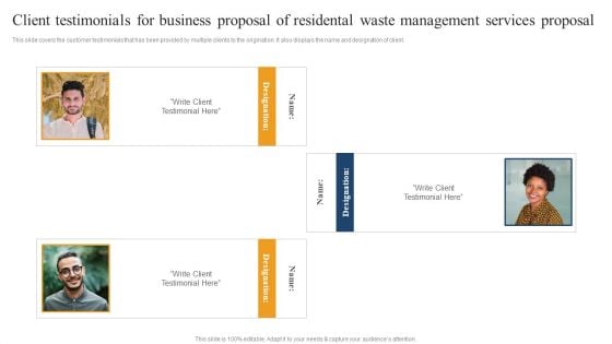 Client Testimonials For Business Proposal Of Residental Waste Management Services Portrait PDF