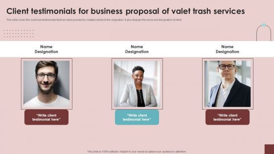 Client Testimonials For Business Proposal Of Valet Trash Services Infographics PDF