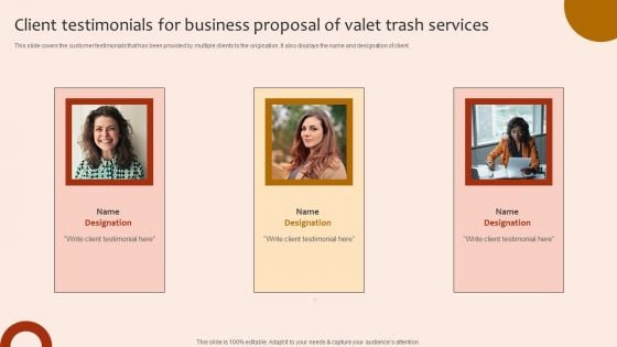 Client Testimonials For Business Proposal Of Valet Trash Services Slides PDF