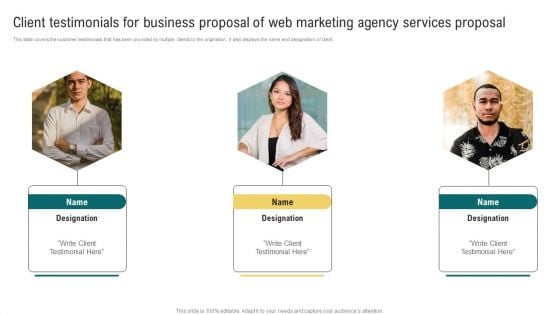 Client Testimonials For Business Proposal Of Web Marketing Agency Services Proposal Elements PDF