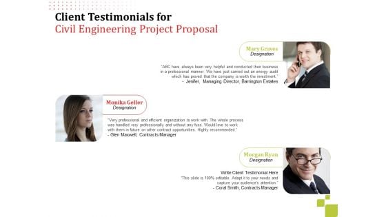 Client Testimonials For Civil Engineering Project Proposal Ppt Pictures Backgrounds PDF Client Testimonials For Civil Engineering Project Proposal Ppt Pictures Backgrounds PDF