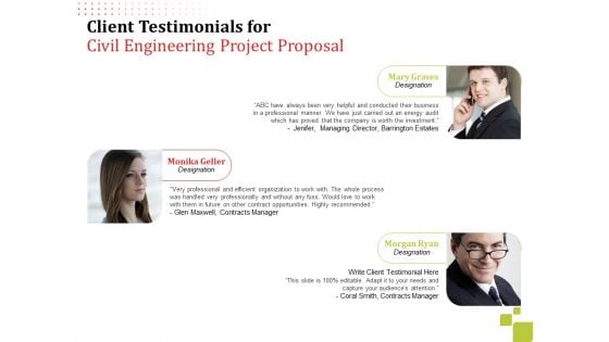 Client Testimonials For Civil Engineering Project Proposal Ppt Pictures Backgrounds PDF