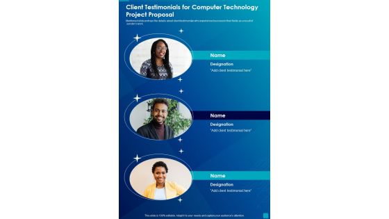 Client Testimonials For Computer Technology Project Proposal One Pager Sample Example Document