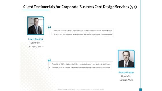 Client Testimonials For Corporate Business Card Design Services Business Structure PDF