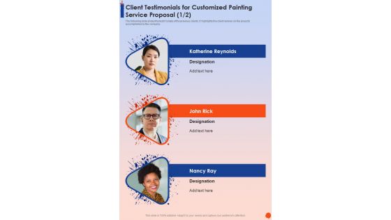 Client Testimonials For Customized Painting Service Proposal One Pager Sample Example Document Client Testimonials For Customized Painting Service Proposal One Pager Sample Example Document