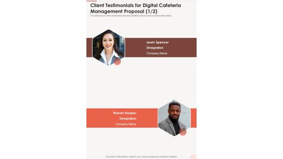 Client Testimonials For Digital Cafeteria Management Proposal One Pager Sample Example Document