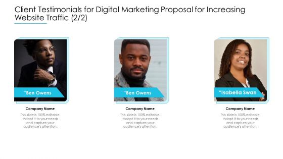 Client Testimonials For Digital Marketing Proposal For Increasing Website Traffic Teamwork Information PDF Client Testimonials For Digital Marketing Proposal For Increasing Website Traffic Teamwork Information PDF