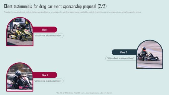 Client Testimonials For Drag Car Event Sponsorship Proposal Background PDF