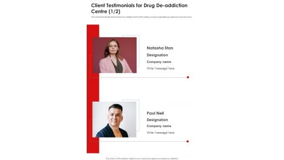 Client Testimonials For Drug De Addiction Centre One Pager Sample Example Document