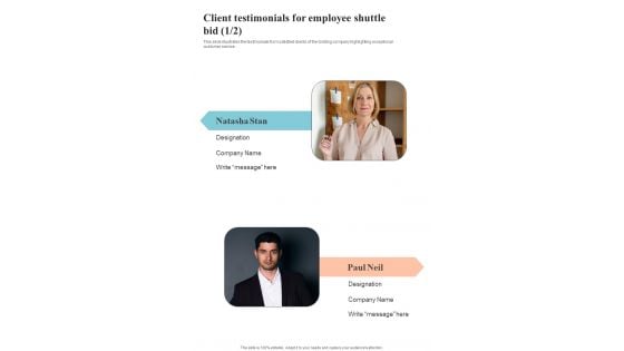 Client Testimonials For Employee Shuttle Bid One Pager Sample Example Document