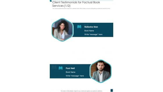 Client Testimonials For Factual Book Services One Pager Sample Example Document