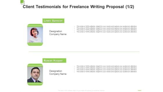 Client Testimonials For Freelance Writing Proposal Communication Ppt Infographics Visual Aids PDF