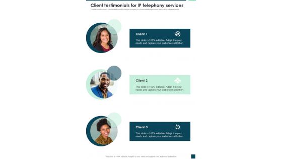 Client Testimonials For IP Telephony Services One Pager Sample Example Document Client Testimonials For IP Telephony Services One Pager Sample Example Document