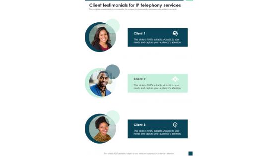 Client Testimonials For IP Telephony Services One Pager Sample Example Document