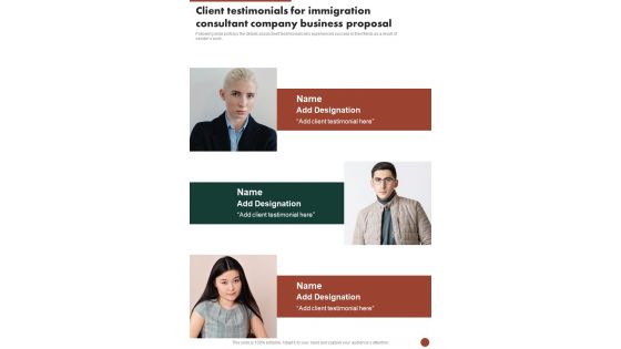 Client Testimonials For Immigration Consultant Company Business Proposal One Pager Sample Example Document Client Testimonials For Immigration Consultant Company Business Proposal One Pager Sample Example Document