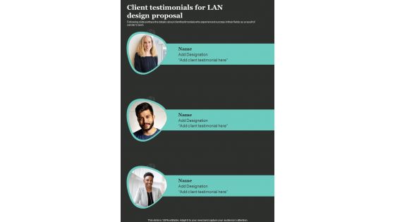 Client Testimonials For LAN Design Proposal One Pager Sample Example Document