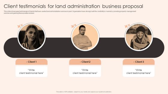 Client Testimonials For Land Administration Business Proposal Ideas PDF