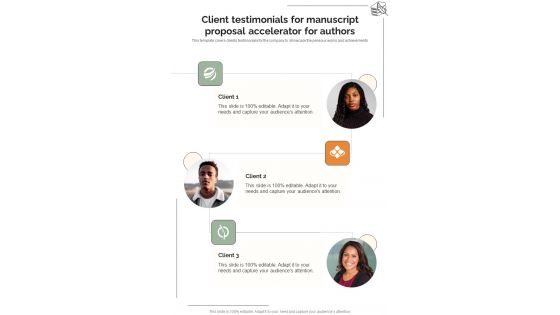Client Testimonials For Manuscript Proposal Accelerator For Authors One Pager Sample Example Document Client Testimonials For Manuscript Proposal Accelerator For Authors One Pager Sample Example Document