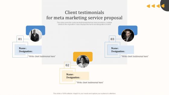 Client Testimonials For Meta Marketing Service Proposal Ideas PDF