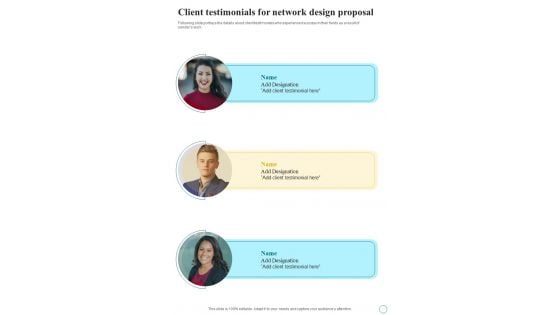 Client Testimonials For Network Design Proposal One Pager Sample Example Document