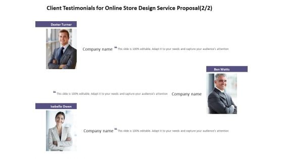 Client Testimonials For Online Store Design Service Proposal Management Ppt PowerPoint Presentation Ideas Inspiration