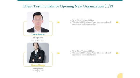 Client Testimonials For Opening New Organization Ppt PowerPoint Presentation Professional Slides PDF