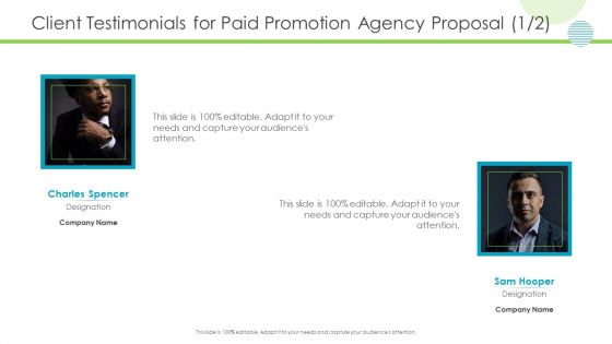 Client Testimonials For Paid Promotion Agency Proposal Needs Icons PDF