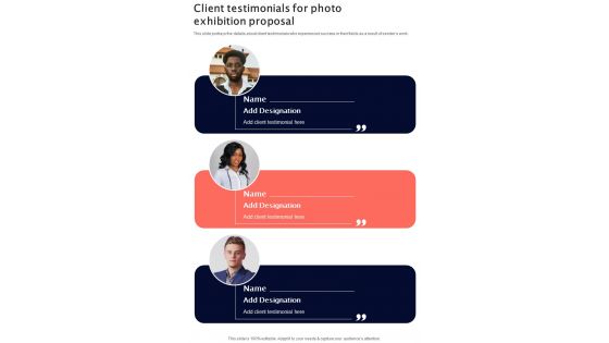 Client Testimonials For Photo Exhibition Proposal One Pager Sample Example Document Client Testimonials For Photo Exhibition Proposal One Pager Sample Example Document