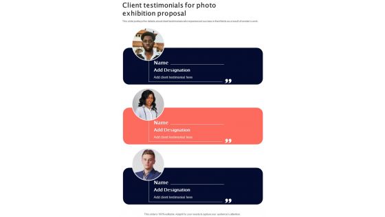 Client Testimonials For Photo Exhibition Proposal One Pager Sample Example Document