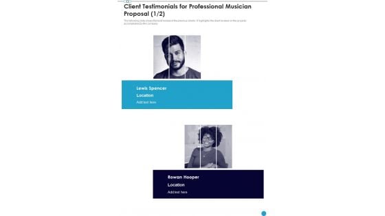 Client Testimonials For Professional Musician Proposal One Pager Sample Example Document Client Testimonials For Professional Musician Proposal One Pager Sample Example Document