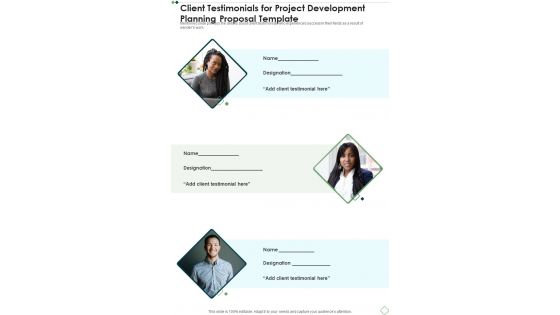 Client Testimonials For Project Development Planning Proposal Template One Pager Sample Example Document