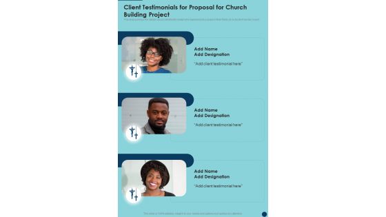 Client Testimonials For Proposal For Church Building Project One Pager Sample Example Document