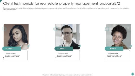 Client Testimonials For Real Estate Property Management Proposal Ppt Inspiration Microsoft PDF