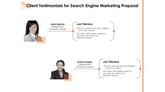 Client Testimonials For Search Engine Marketing Proposal Ppt PowerPoint Presentation Layouts Files PDF