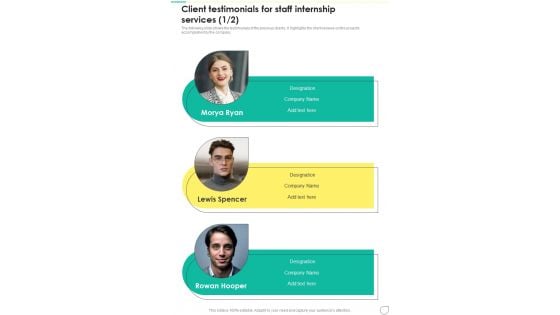Client Testimonials For Staff Internship Services One Pager Sample Example Document Client Testimonials For Staff Internship Services One Pager Sample Example Document