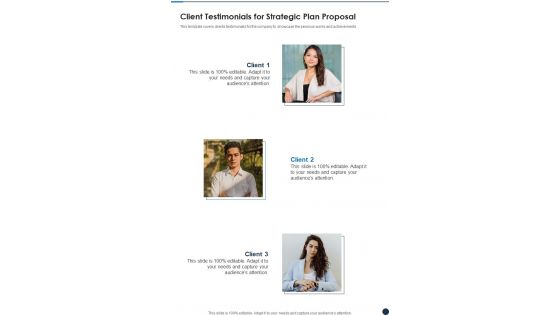 Client Testimonials For Strategic Plan Proposal One Pager Sample Example Document Client Testimonials For Strategic Plan Proposal One Pager Sample Example Document
