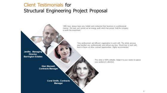 Client Testimonials For Structural Engineering Project Proposal Ppt Styles Diagrams PDF