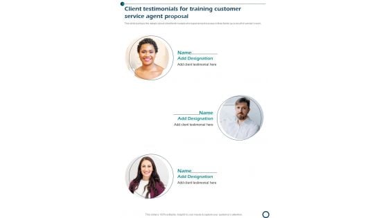 Client Testimonials For Training Customer Service Agent Proposal One Pager Sample Example Document