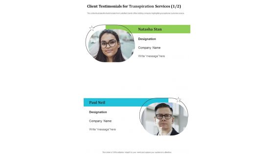 Client Testimonials For Transpiration Services One Pager Sample Example Document