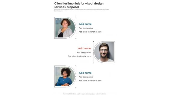 Client Testimonials For Visual Design Services Proposal One Pager Sample Example Document