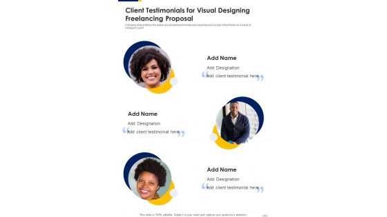 Client Testimonials For Visual Designing Freelancing Proposal One Pager Sample Example Document