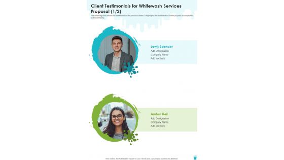 Client Testimonials For Whitewash Services Proposal One Pager Sample Example Document