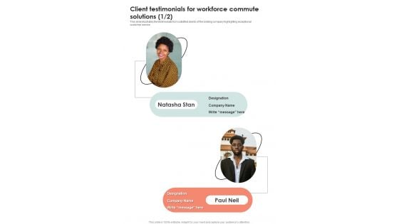Client Testimonials For Workforce Commute Solutions One Pager Sample Example Document Client Testimonials For Workforce Commute Solutions One Pager Sample Example Document
