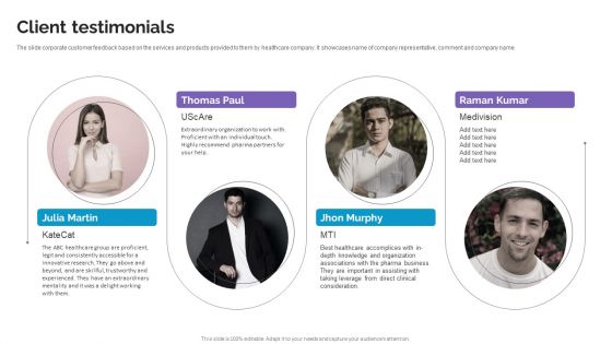 Client Testimonials Life Science And Healthcare Solutions Company Profile Ideas PDF Client Testimonials Life Science And Healthcare Solutions Company Profile Ideas PDF