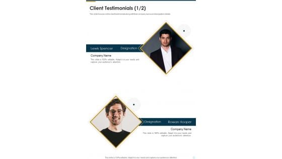 Client Testimonials Marketing Collaboration Proposal One Pager Sample Example Document Client Testimonials Marketing Collaboration Proposal One Pager Sample Example Document