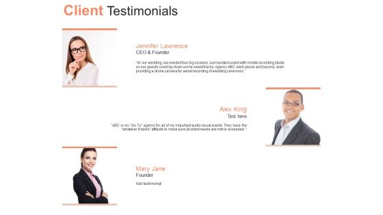 Client Testimonials Marketing Ppt PowerPoint Presentationmodel Brochure