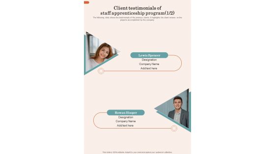 Client Testimonials Of Staff Apprenticeship Program One Pager Sample Example Document Client Testimonials Of Staff Apprenticeship Program One Pager Sample Example Document